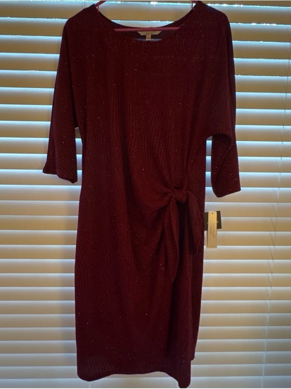Robbie Bee Wine Ribbed Midi Dress with Side Knot